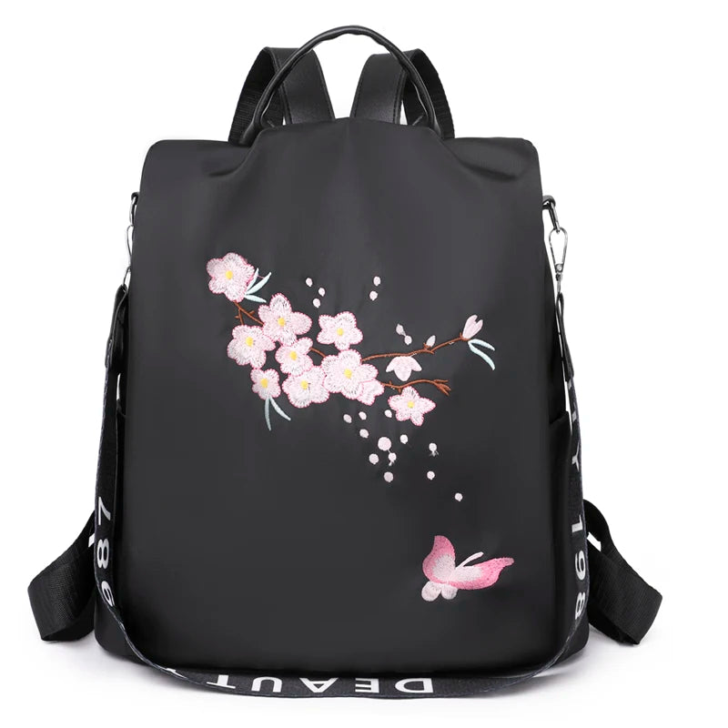 Flower Pattern Women's Anti Theft Backpack High Nylon Ladies Bag