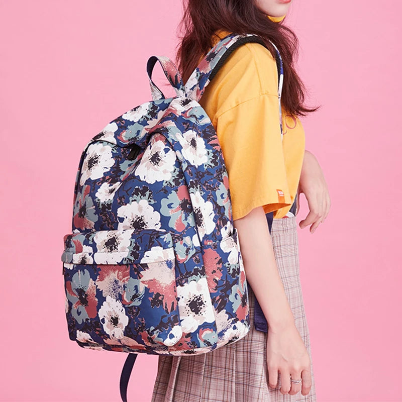 Flower Print Waterproof Backpack for Women Student