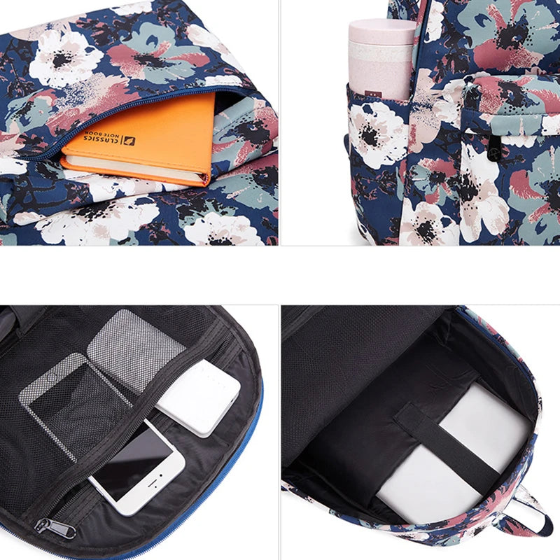 Flower Print Waterproof Backpack for Women Student