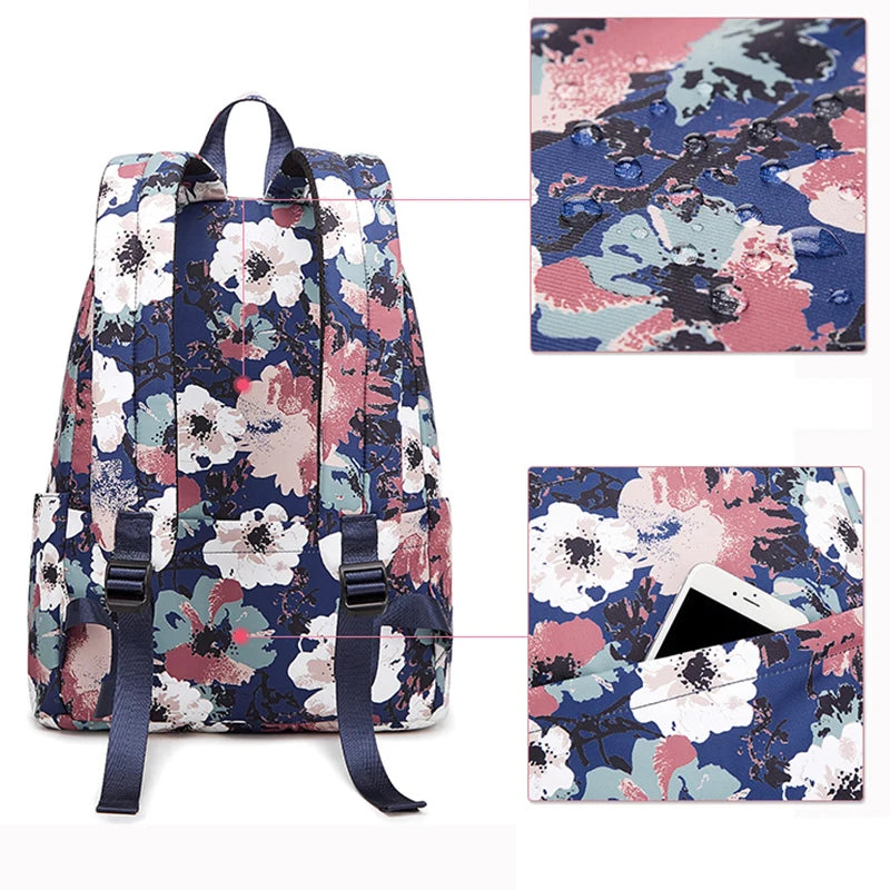 Flower Print Waterproof Backpack for Women Student
