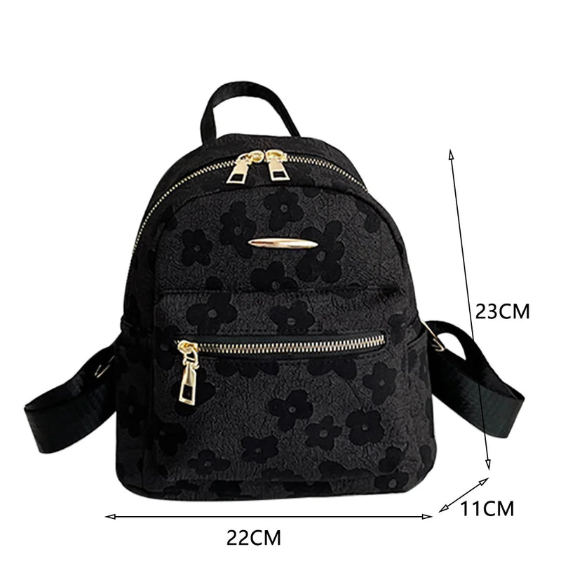 Flower Print Small Backpack Canvas School Bag