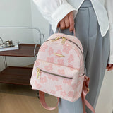 Flower Print Small Backpacks for Girls Soft Canvas School Bag