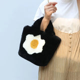 Winter Flower Crossbody Bag Women Fur Handbag Shoulder Tote Girl Bolsas