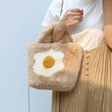 Winter Flower Crossbody Bag Women Fur Handbag Shoulder Tote Girl Bolsas
