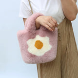 Winter Flower Crossbody Bag Women Fur Handbag Shoulder Tote Girl Bolsas