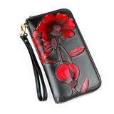 Flower Women Wallets Leather Long Zipper Wallet Ladies Purse Clutch