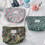 Flowers Print Cosmetic Bag Corduroy Washing Bag Large Capacity Women