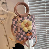 Flowers Round Handbags Women Bag Crossbody Tote Purses Lattice Travel Shoulder