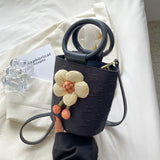 Flowers Round Handbags Women Bag Crossbody Tote Purses Lattice Travel Shoulder