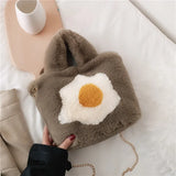 Women's Plush Handbag Poached Egg Printed Shoulder Clutch