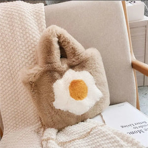 Women's Plush Handbag Poached Egg Printed Shoulder Clutch