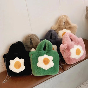 Women's Plush Handbag Poached Egg Printed Shoulder Clutch