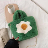 Women's Plush Handbag Poached Egg Printed Shoulder Clutch