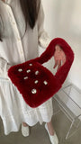 Fluffy Shoulder Bags Women diamond Solid Autumn Winter Plush Bags Handbag