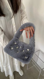 Fluffy Shoulder Bags Women diamond Solid Autumn Winter Plush Bags Handbag