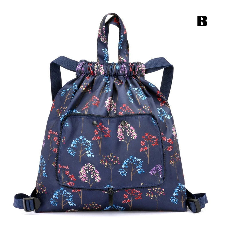 Large Capacity Foldable Travel Backpack Drawstring Tote Bag