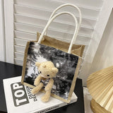 Women Big Size Handbag Tote Flower Printing Canvas Shoulder Bag