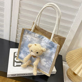 Women Big Size Handbag Tote Flower Printing Canvas Shoulder Bag