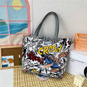 Women Large Tote Handbag Floral Canvas Shoulder Bag