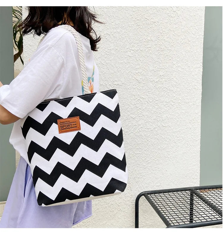 Women Canvas Flower Printing Tote Bag - Graffiti Shoulder Bag
