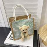 Women Big Size Handbag Tote Flower Printing Canvas Shoulder Bag