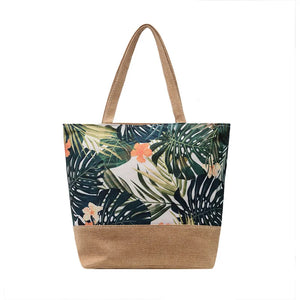 Floral Print Canvas Handbag Tote Large Size Shoulder Bag