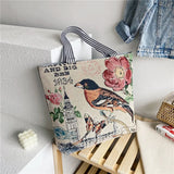Women's Canvas Tote Bag Flower Printing Shoulder Bag