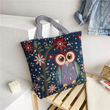 Women's Canvas Tote Bag Flower Printing Shoulder Bag