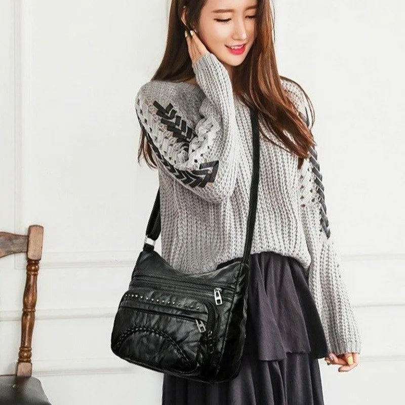 Vintage Crossbody Pu Leather Soft Washed Messenger Flap Bag