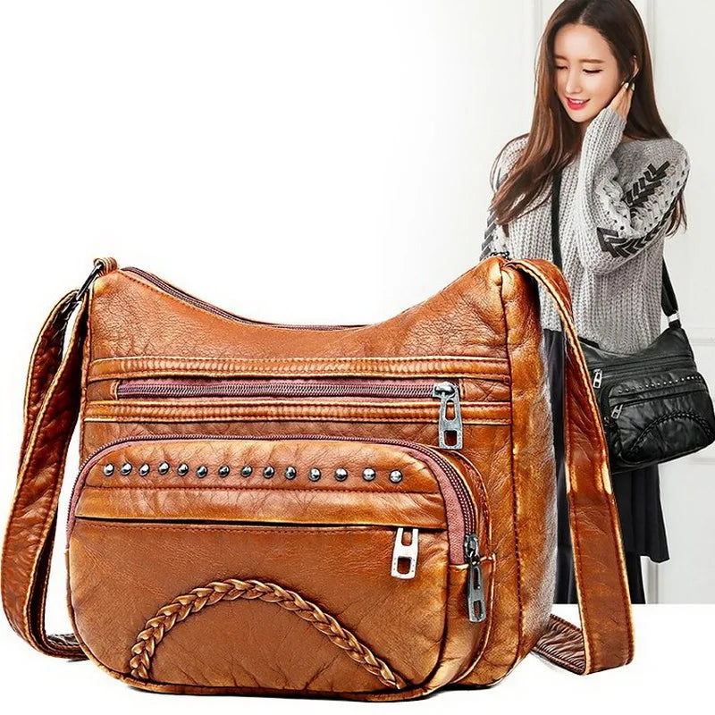 Vintage Crossbody Pu Leather Soft Washed Messenger Flap Bag