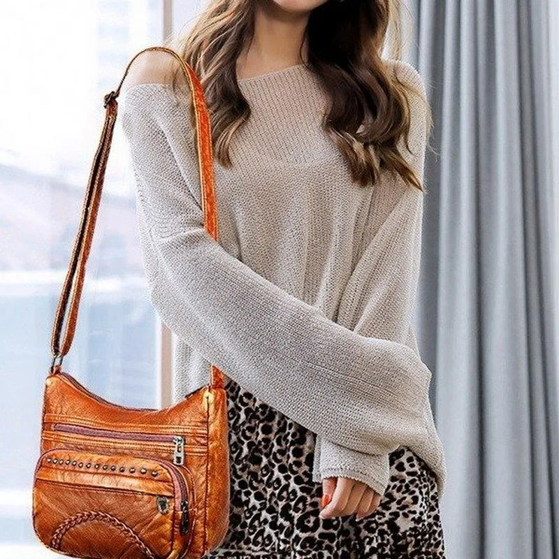 Vintage Crossbody Pu Leather Soft Washed Messenger Flap Bag