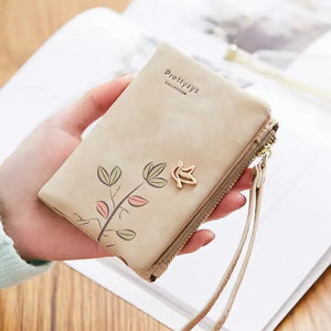 Fresh Flower Small Wallet Women Soft Leather Ladies Purses with Wristlet