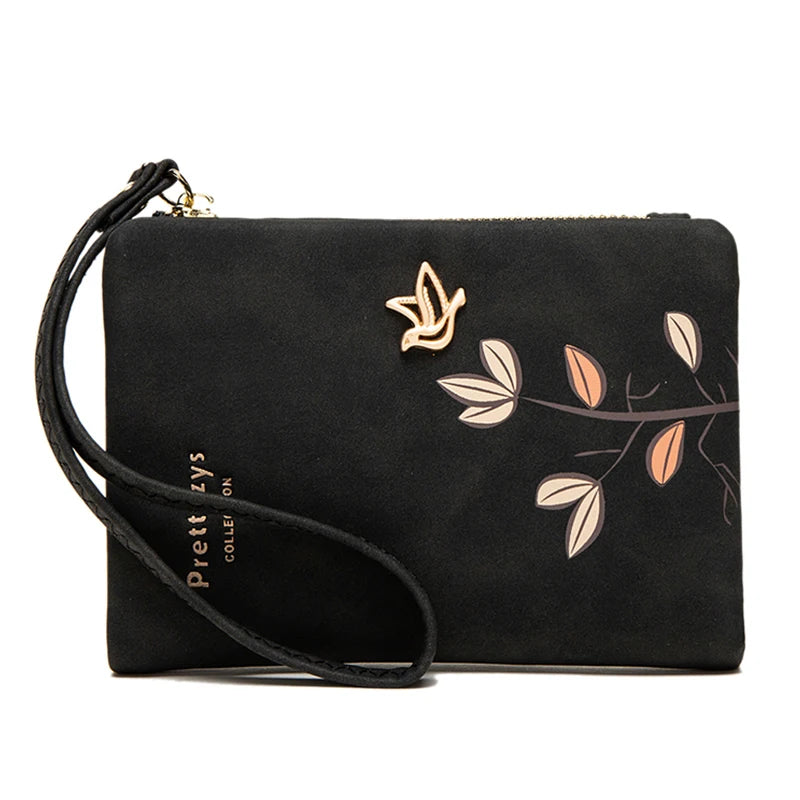 Fresh Flower Small Wallet Women Soft Leather Ladies Purses with Wristlet