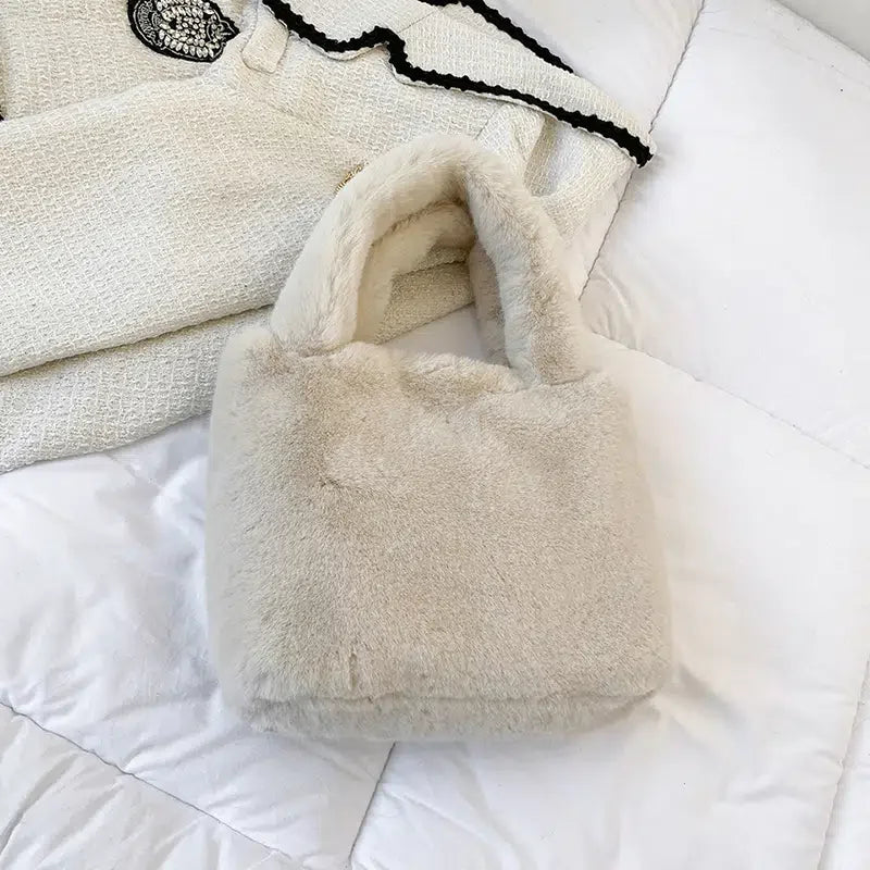 Faux Fur Winter Hand Bag Soft Plush Handbag Small Female