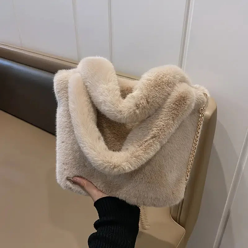 Faux Fur Winter Hand Bag Soft Plush Handbag Small Female