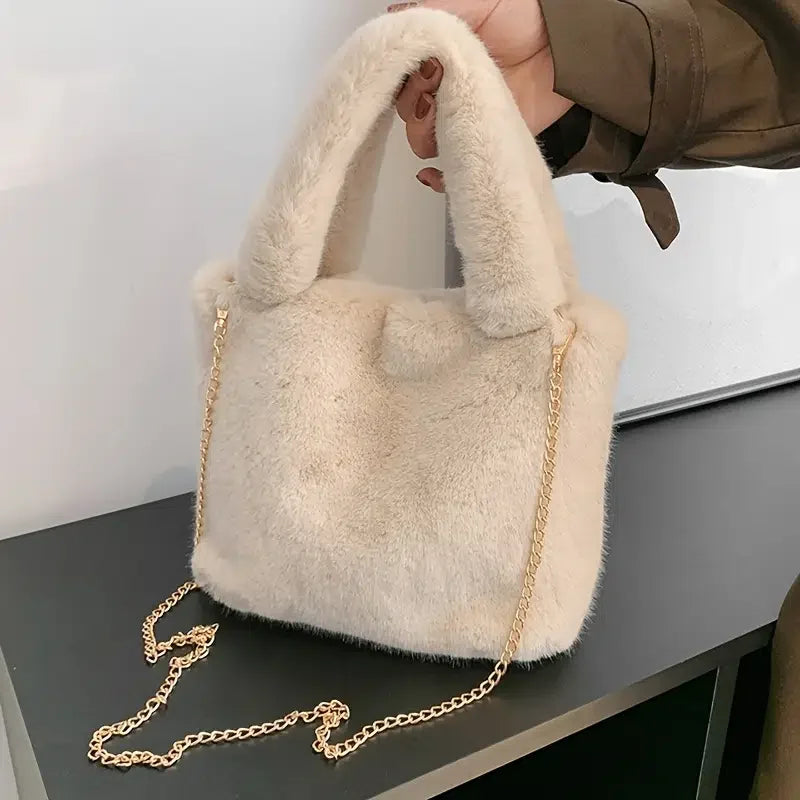 Faux Fur Winter Hand Bag Soft Plush Handbag Small Female