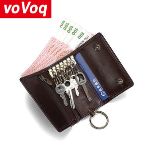 Leather Keychain Men Women Key Holder Organizer Pouch Cow Split Car Key Bag