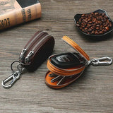 Leather Mini Car Key Case Double Zipper Portable Small Objects Storage