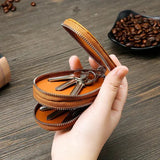 Leather Mini Car Key Case Double Zipper Portable Small Objects Storage