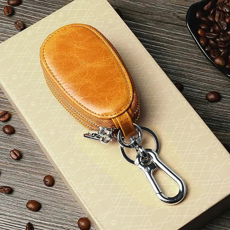 Leather Mini Car Key Case Double Zipper Portable Small Objects Storage