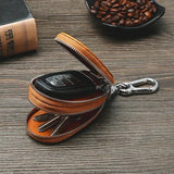 Leather Mini Car Key Case Double Zipper Portable Small Objects Storage