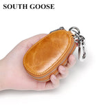 Leather Unisex Car Key Wallet Men Double Zip Keychain Holder