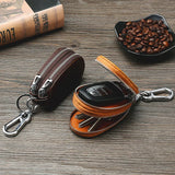 Leather Unisex Car Key Wallet Double Zipper Keychain Holder