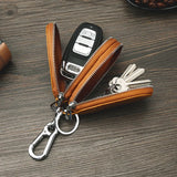 Leather Unisex Car Key Wallet Men Double Zip Keychain Holder
