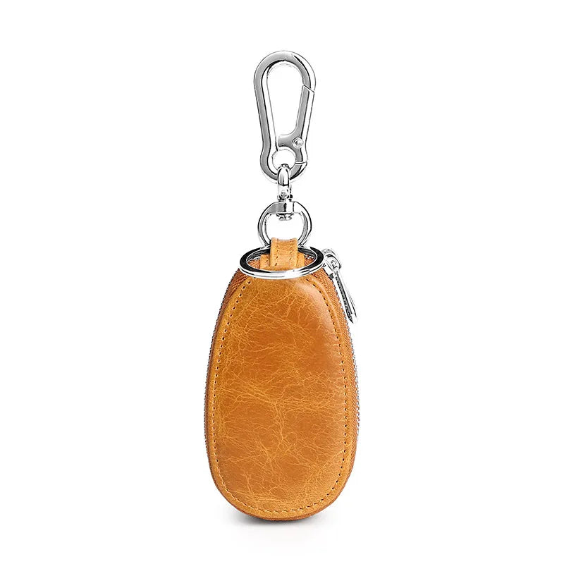Leather Unisex Car Key Wallet Men Double Zip Keychain Holder