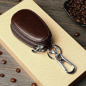 Leather Unisex Car Key Wallet Double Zipper Keychain Holder