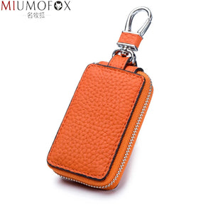 Orange Leather Key Case Wallet Zipper Key Holder