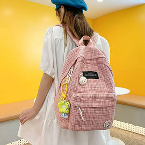 Girl College School Bag Stripe Backpack Casual Women Packbags