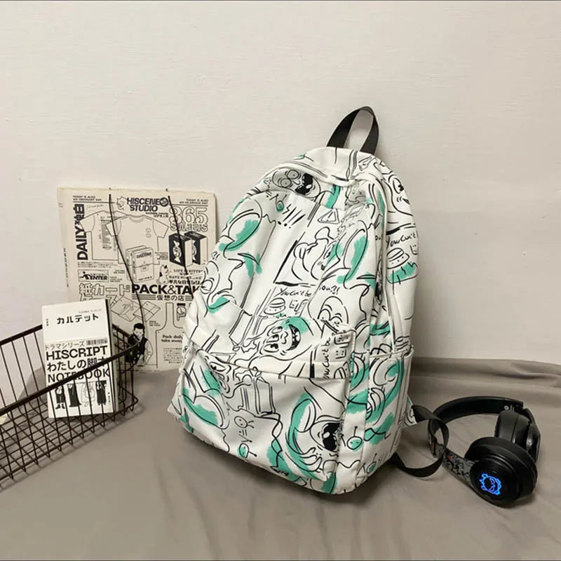 Kids Graffiti Backpack Teens Waterproof Nylon School Bag