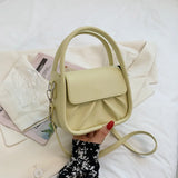 Girl Solid Pu Small Square Bag Pleated Casual Tote